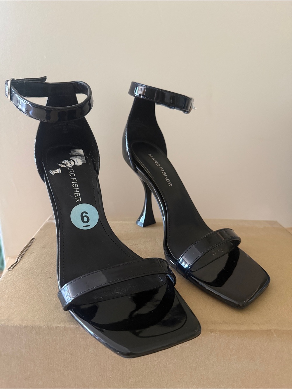Marc Fisher Black Patent Square-Toe Ankle-Strap Heels